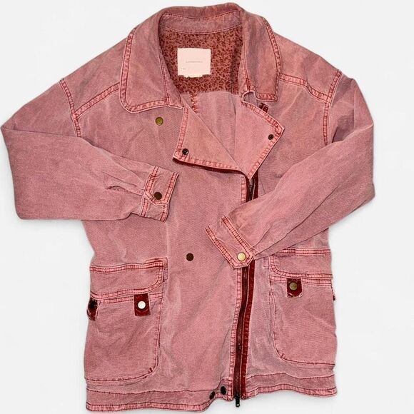 Anthropologie Pink Mauve "Letty Relaxed Moto Parka" Lightweight Utility Jacket - Picture 5 of 10